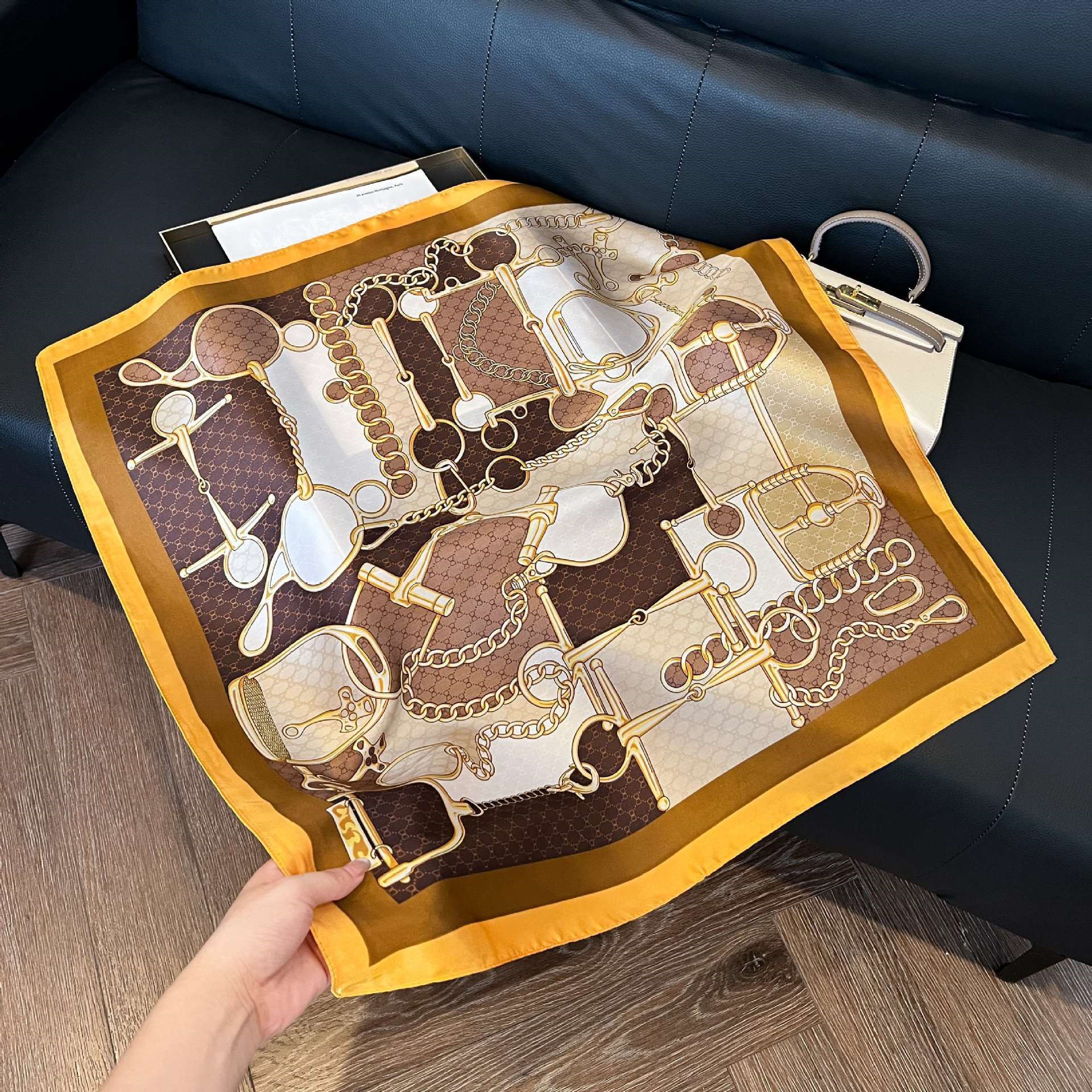 Women Bags For Office - Luxury Design Chain Printed Silk Square