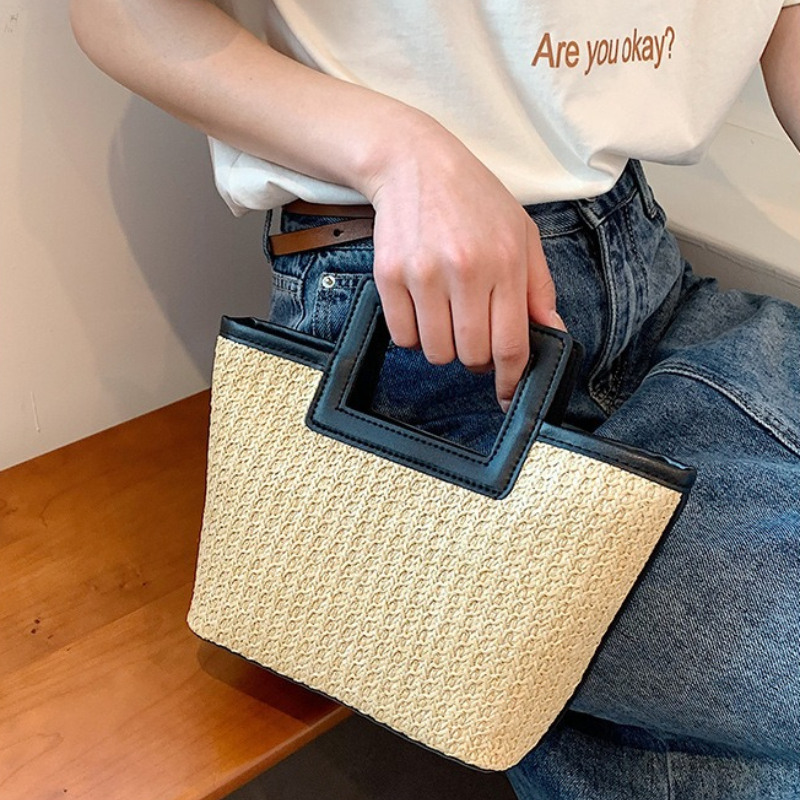 Women'S Bags Top 10 - Square Hollow Handle Straw Woven Handbag,